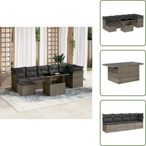 Tavolo da giardino - vidaXL Set Divano da Giardino 8 pz con Cuscini Grigio in Polyrattan - Rattan PE