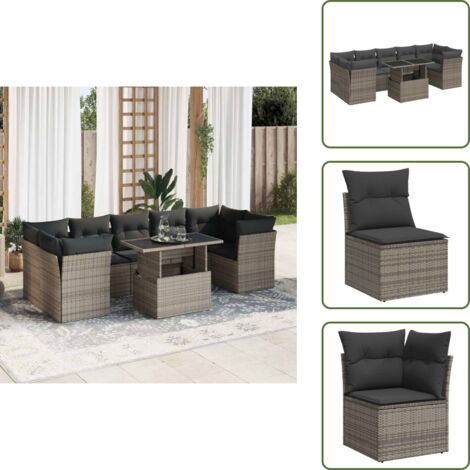 Tavolo da giardino - vidaXL Set Divano da Giardino 8 pz con Cuscini Grigio in Polyrattan - Rattan PE