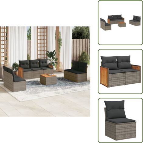 Tavolo da giardino - vidaXL Set Divano da Giardino 8 pz con Cuscini Grigio in Polyrattan - Rattan PE