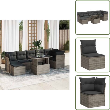Tavolo da giardino - vidaXL Set Divano da Giardino 8 pz con Cuscini Grigio in Polyrattan - Rattan PE