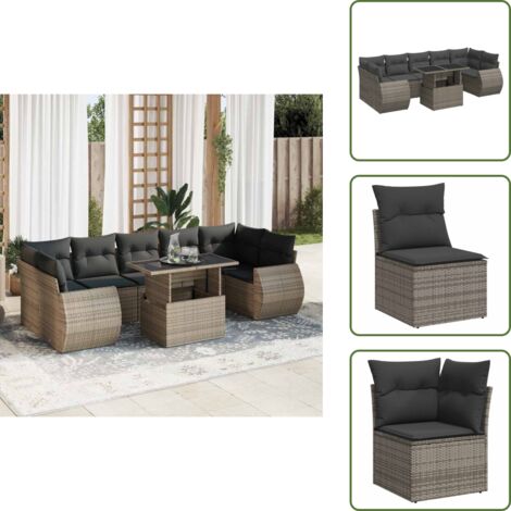 Tavolo da giardino - vidaXL Set Divano da Giardino 8 pz con Cuscini Grigio in Polyrattan - Rattan PE
