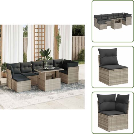 Tavolo da giardino - vidaXL Set Divano da Giardino 8pz con Cuscini Grigio Chiaro Polyrattan - Arredamento da esterno