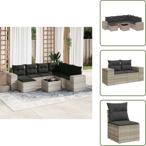 Tavolo da giardino - vidaXL Set Divano da Giardino 8pz con Cuscini Grigio Chiaro Polyrattan - Mobili da esterno
