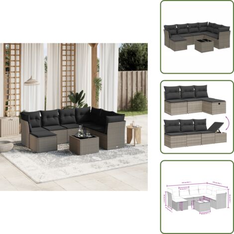Tavolo da giardino - vidaXL Set Divano da Giardino 8pz con Cuscini Grigio Chiaro Polyrattan - Rattan PE
