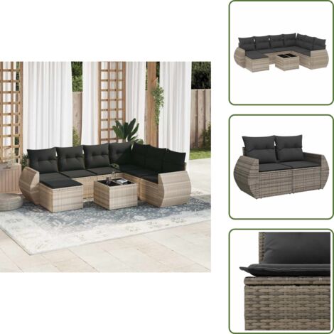 Tavolo da giardino - vidaXL Set Divano da Giardino 8pz con Cuscini Grigio Chiaro Polyrattan - Rattan PE