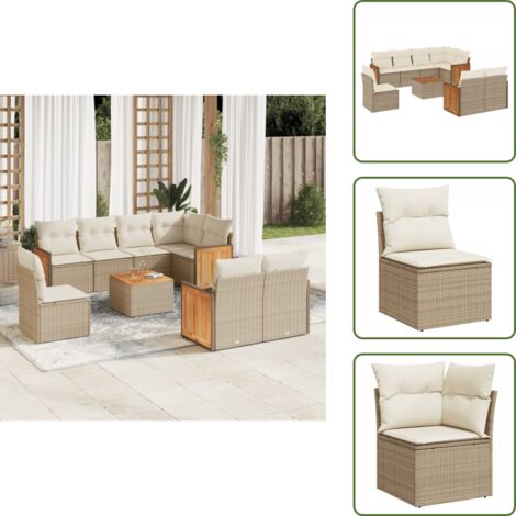 Tavolo da giardino - vidaXL Set Divano da Giardino 9 pz con Cuscini Beige in Polyrattan - Rattan PE