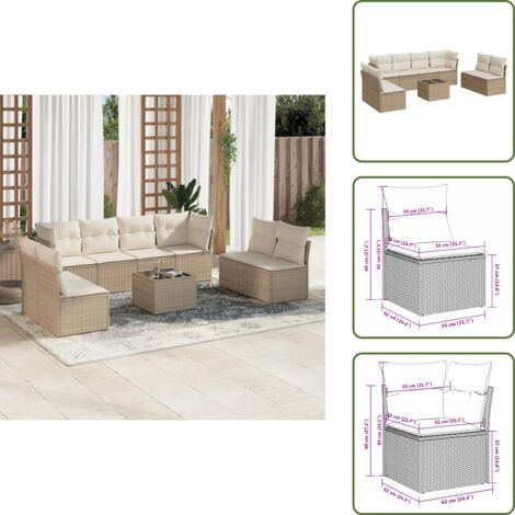 Tavolo da giardino - vidaXL Set Divano da Giardino 9 pz con Cuscini Beige in Polyrattan - Rattan PE