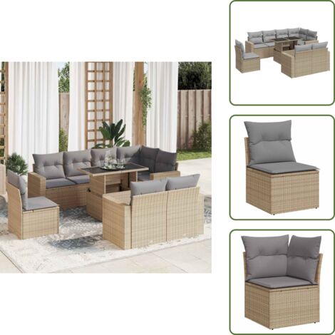 Tavolo da giardino - vidaXL Set Divano da Giardino 9 pz con Cuscini Beige in Polyrattan - Rattan PE