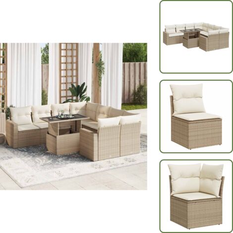 Tavolo da giardino - vidaXL Set Divano da Giardino 9 pz con Cuscini Beige in Polyrattan - Rattan PE
