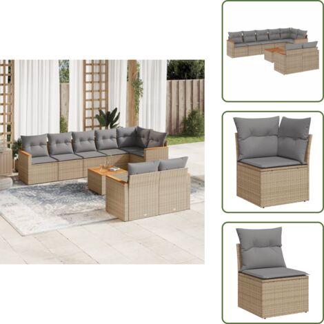 Tavolo da giardino - vidaXL Set Divano da Giardino 9 pz con Cuscini Beige Misto Polyrattan - Rattan sintetico