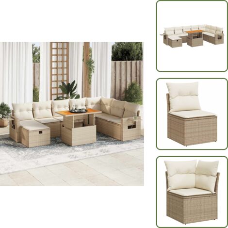 Tavolo da giardino - vidaXL Set Divano da Giardino 9 pz con Cuscini Beige Polyrattan Acacia - Mobili da esterno
