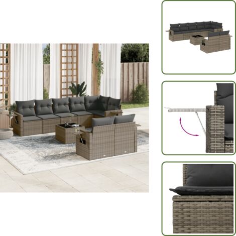 Tavolo da giardino - vidaXL Set Divano da Giardino 9 pz con Cuscini Grigio in Polyrattan - Arredamento da esterno