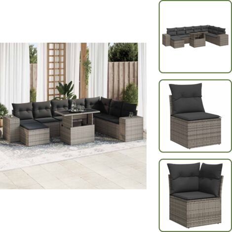 Tavolo da giardino - vidaXL Set Divano da Giardino 9 pz con Cuscini Grigio in Polyrattan - Arredamento da esterno