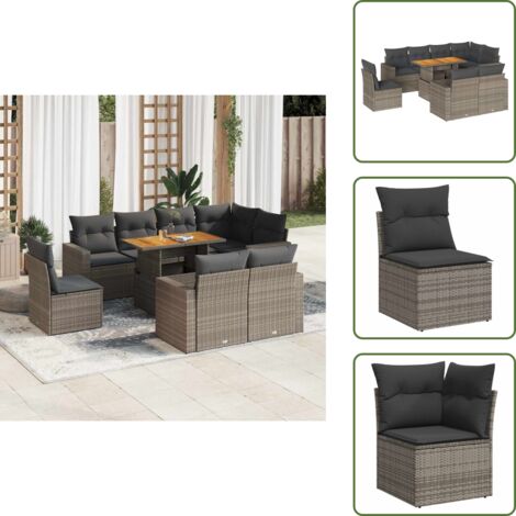 Tavolo da giardino - vidaXL Set Divano da Giardino 9 pz con Cuscini Grigio in Polyrattan - Arredamento da esterno