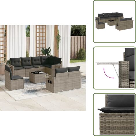 Tavolo da giardino - vidaXL Set Divano da Giardino 9 pz con Cuscini Grigio in Polyrattan - Arredamento da esterno
