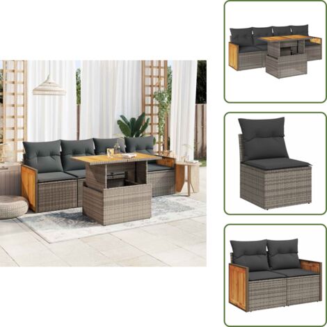 Tavolo da giardino - vidaXL Set Divano Giardino 5 pz con Cuscini Grigio Polyrattan Acacia - Cuscini da giardino