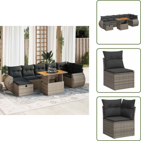 Tavolo da giardino - vidaXL Set Divano Giardino 5 pz con Cuscini Grigio Polyrattan Acacia - Cuscino da seduta