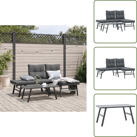 Tavolo da giardino - vidaXL Set Panche Giardino Cuscini 3pz Nere Acciaio Verniciato Polvere - Arredamento esterno