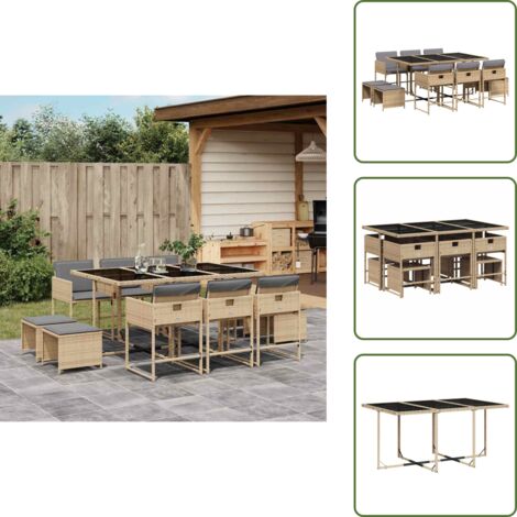 Tavolo da giardino - vidaXL Set Pranzo da Giardino 11 pz con Cuscini Beige Misto Polyrattan - Cuscini da giardino