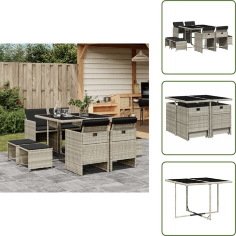 Tavolo da giardino - vidaXL Set Pranzo da Giardino 9pz con Cuscini Grigio Chiaro Polyrattan - Cuscini da giardino