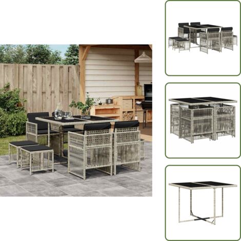 Tavolo da giardino - vidaXL Set Pranzo da Giardino 9pz con Cuscini Grigio Chiaro Polyrattan - Cuscini da giardino