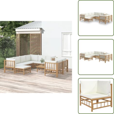 Tavolo da giardino - vidaXL Set Salotto da Giardino 10pz con Cuscini Bianco Crema in Bambù - Arredamento da esterno