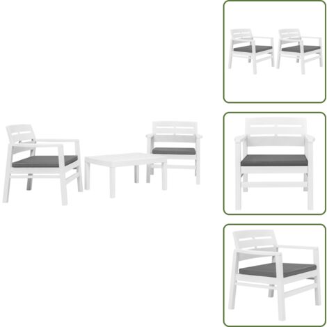 Tavolo da giardino - vidaXL Set Salotto da Giardino 3 pz in Plastica Bianco - Cuscini da giardino