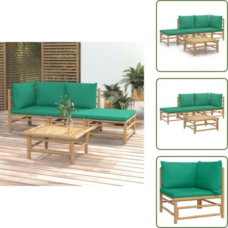 Tavolo da giardino - vidaXL Set Salotto da Giardino 4pz con Cuscini Verdi Bambù - Arredamento da esterno