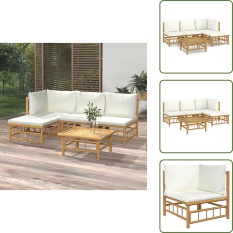 Tavolo da giardino - vidaXL Set Salotto da Giardino 5pz con Cuscini Bianco Crema in Bambù - Arredamento da esterno