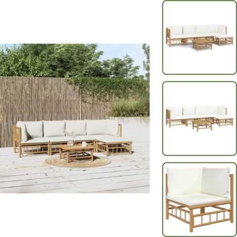 Tavolo da giardino - vidaXL Set Salotto da Giardino 6pz con Cuscini Bianco Crema in Bambù - Arredamento da esterno