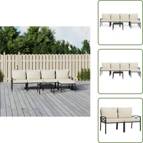 Tavolo da giardino - vidaXL Set Salotto da Giardino 6pz con Cuscini Sabbia in Acciaio - Acciaio