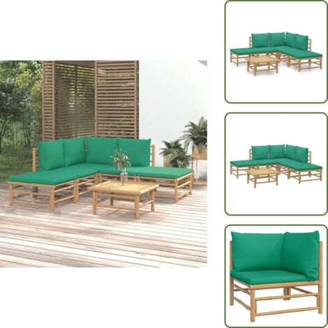 Tavolo da giardino - vidaXL Set Salotto da Giardino 6pz con Cuscini Verdi Bambù - Arredamento da esterno