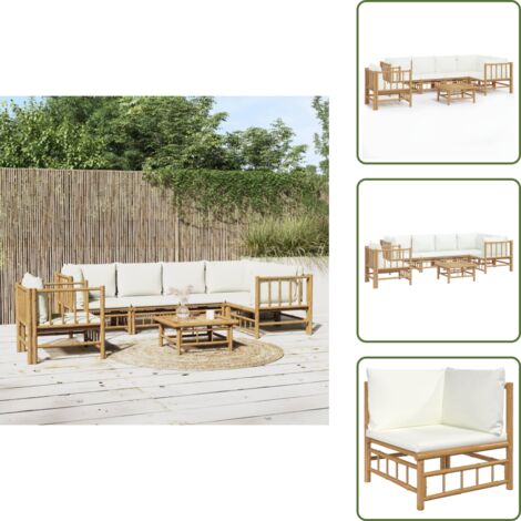 Tavolo da giardino - vidaXL Set Salotto da Giardino 7pz con Cuscini Bianco Crema in Bambù - Arredamento da esterno