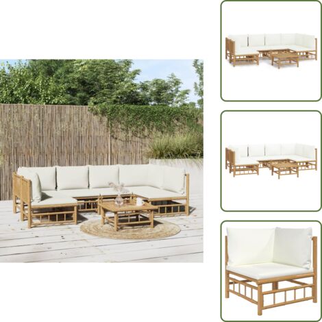 Tavolo da giardino - vidaXL Set Salotto da Giardino 7pz con Cuscini Bianco Crema in Bambù - Arredamento da esterno