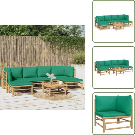 Tavolo da giardino - vidaXL Set Salotto da Giardino 7pz con Cuscini Verdi Bambù - Arredamento da esterno