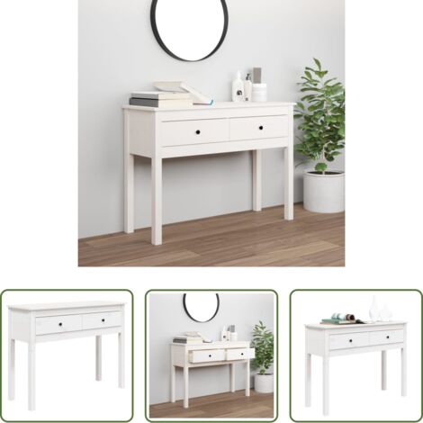 Tavolo da ingresso -  Tavolo Consolle Bianco 100x35x75 cm in Legno Massello di Pino