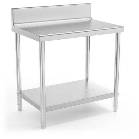 Tavolo da lavoro a parete in acciaio inox con bordo e ripiano 90x60cm