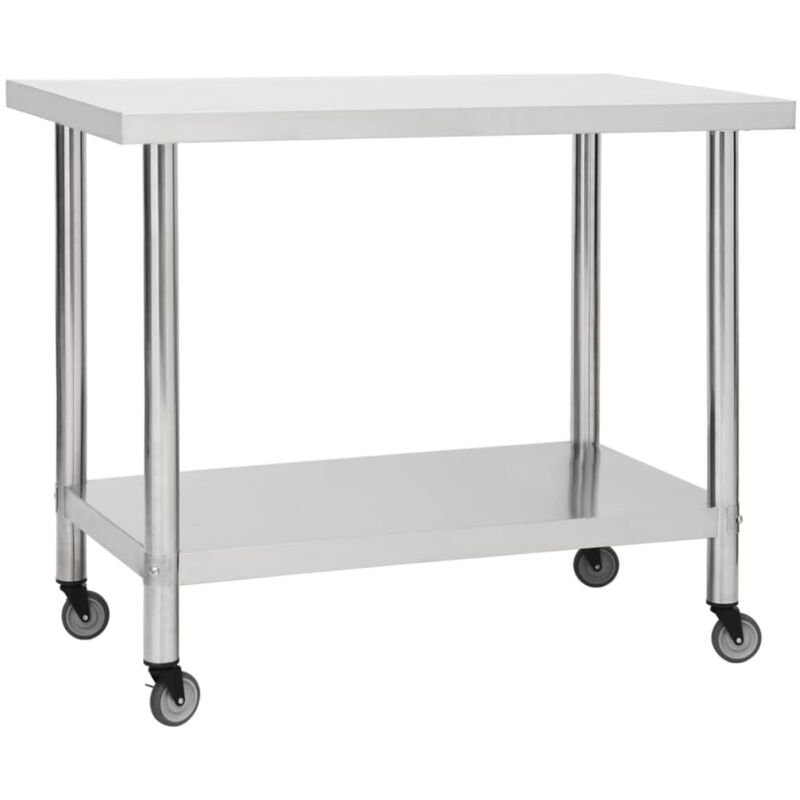 Image of Tavolo da Lavoro Cucina con Ruote 100x30x85 cm in Acciaio Inox