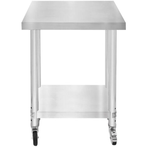 Tavolo da lavoro per catering Tavolo da cucina in acciaio inox per la preparazione degli alimenti Mobile 4 ruote piroettanti con 2 freni e 4 piedini adattabili Ripiano inferiore regolabile 3 posizioni
