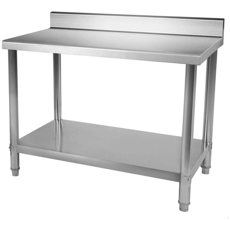 Helloshop26 - Tavolo da lavoro professionale in acciaio inox gambe regolabili con bordo 100 x 60 cm 3614079/2