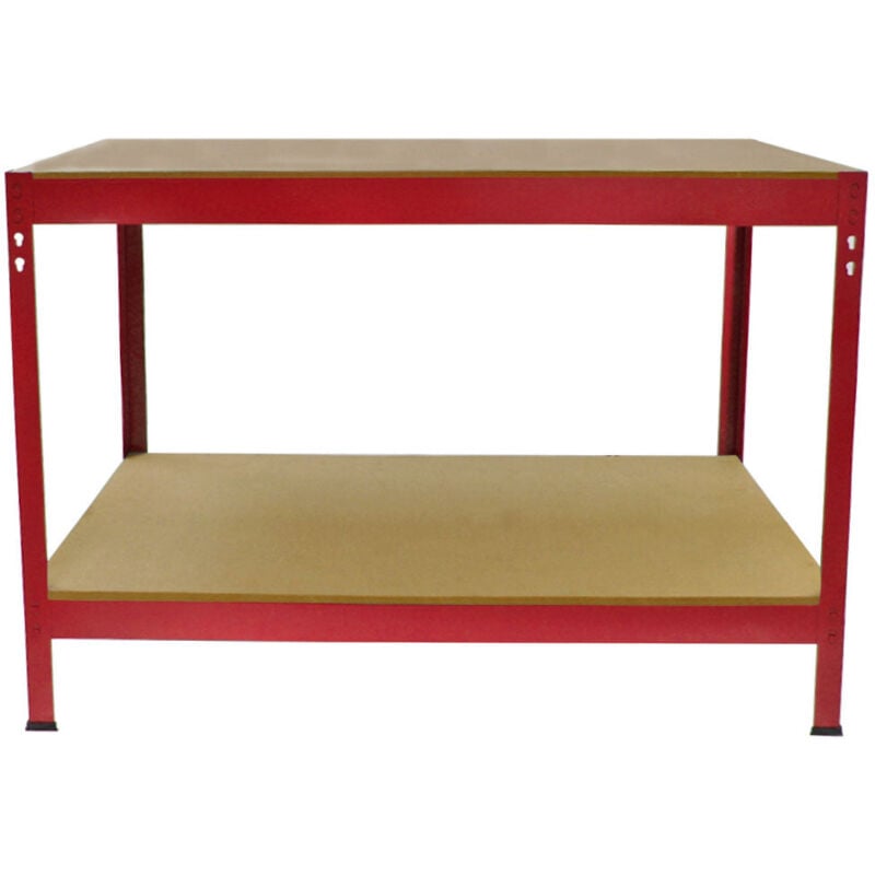 Monster Racking - Tavolo da Lavoro Rosso Senza Bulloni in Acciaio e mdf 90x120x60cm per Garage, Officina e Magazzino