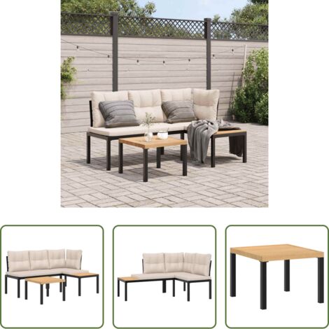 Tavolo da patio -  Set Panche Giardino Cuscini 3pz Nero Acciaio Verniciato Polvere