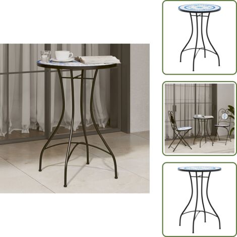Tavolo da patio - vidaXL Tavolino da Bistrot con Mosaico Blu e Bianco Ø50x70 cm Ceramica -