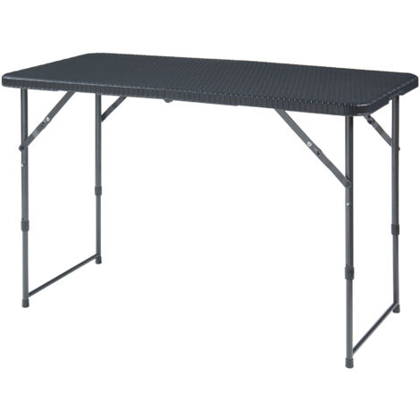 Tavolo da Picnic Adelfia Pieghevole - Nero Effetto Rattan [en.casa]