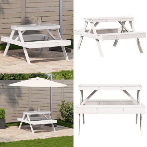Tavolo da Picnic Bianco 105x134x75 cm in Legno Massello di Pino - Tavolo da picnic - Tavolo in legno