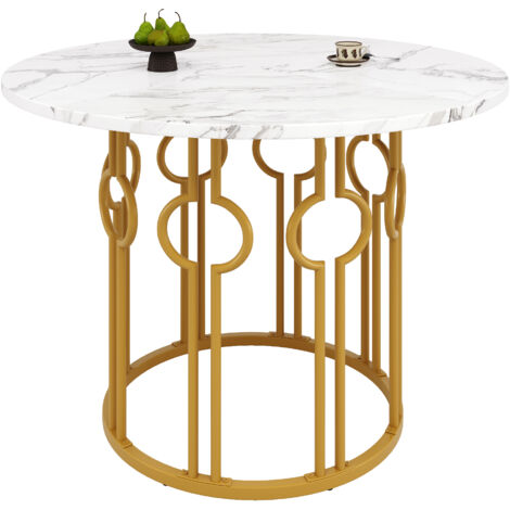Tavolo da Pranzo 100x100x76 cm, Design Compatto, Portata 60 kg, MDF e Metallo, Oro e Bianco, Per Cucina