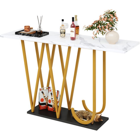 Tavolo da pranzo 120x29.5x80cm, piano effetto marmo, struttura stabile MDF e metallo, porteata 60kg, per soggiorno
