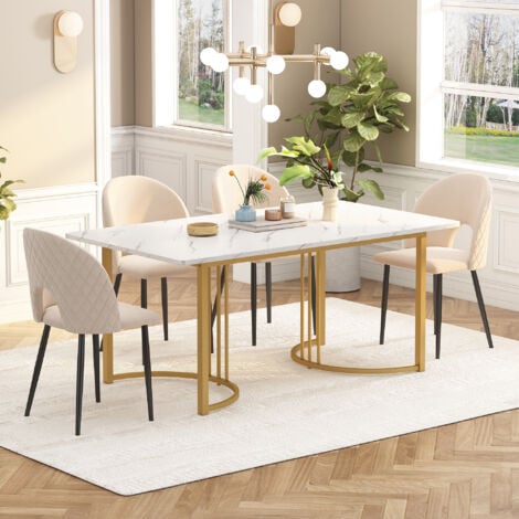 REDOM Tavolo da pranzo 140x80 cm con gambe regolabili - struttura in metallo - impiallacciatura con motivo marmo - Bench & Gold