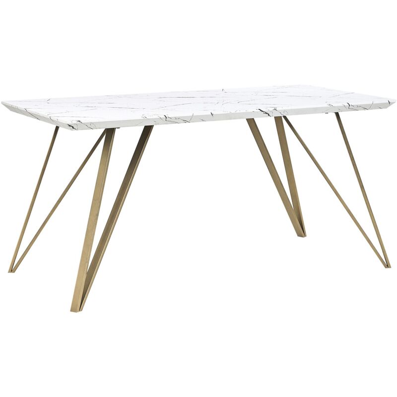 Beliani Tavolo Da Pranzo Glam Piano Bianco Effetto Marmo 150 X 80 C...