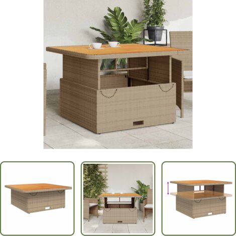 Tavolo da pranzo all'aperto - Tavolo da Giardino Beige 110x110x71cm Polyrattan e Legno Acacia